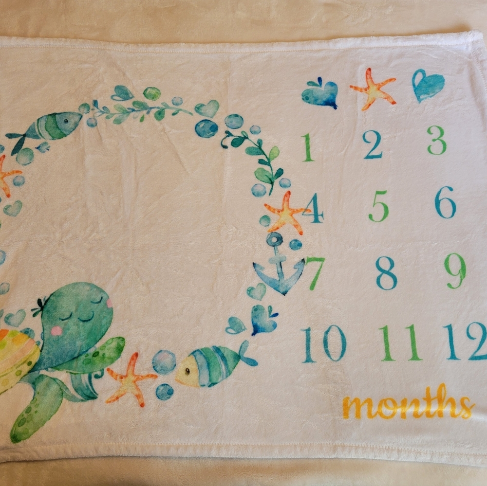 Ocean Turtle Baby Soft Milestone Blanket 0-12 months